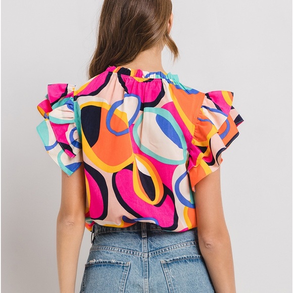 04 Boho Print Ruffle Sleeve Woven Blouse - Picture 5 of 7